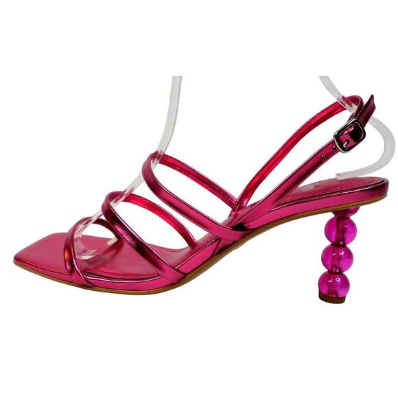 New ZARA Metallic Fuchsia Strappy Lucite Balls Slingback Heel Sandals 8 EU 39 - Picture 1 of 9